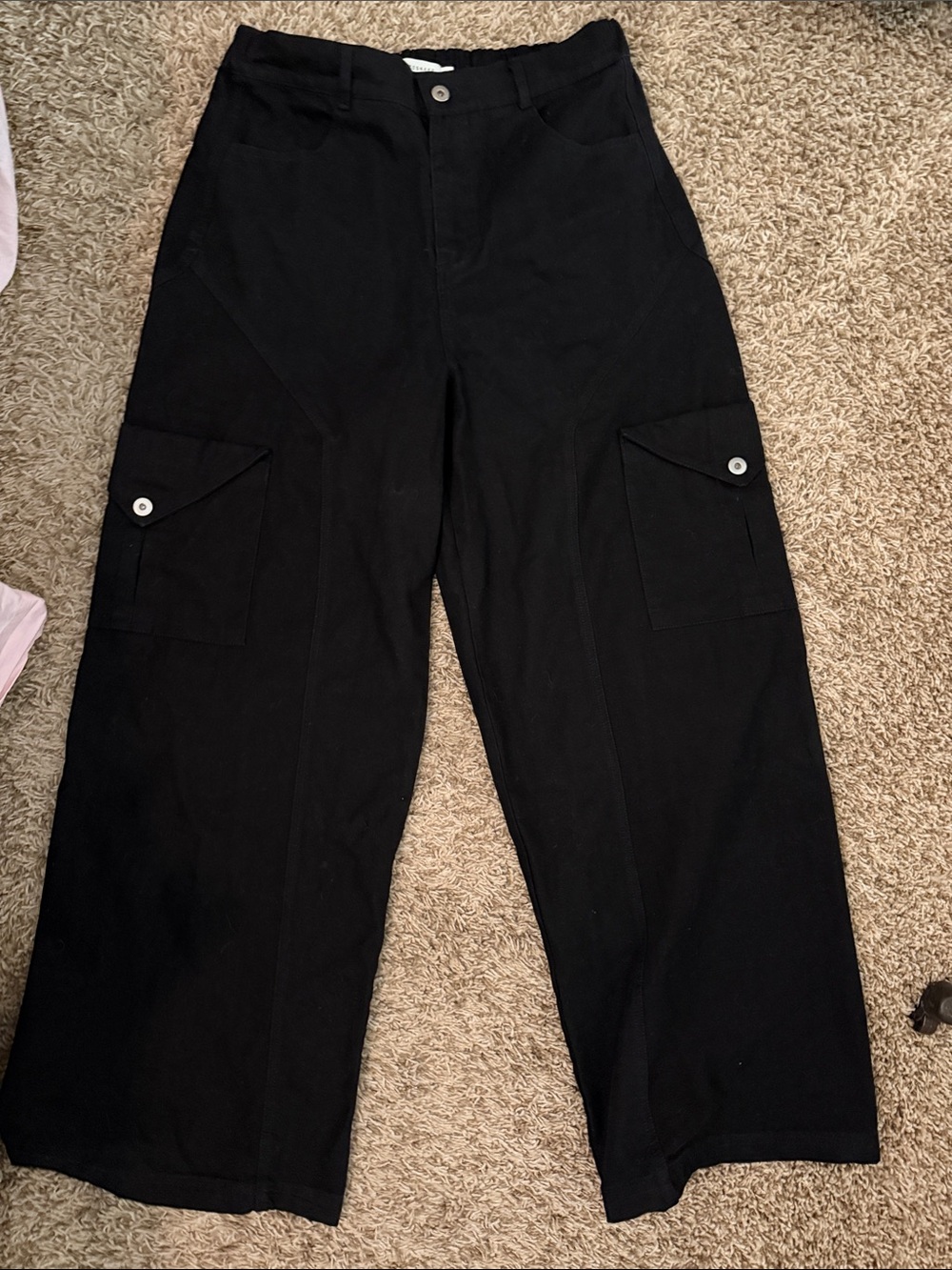 Bronzesnake Black Cargo Pants Size 8 Wide Leg Utility High Rise 100% cotton